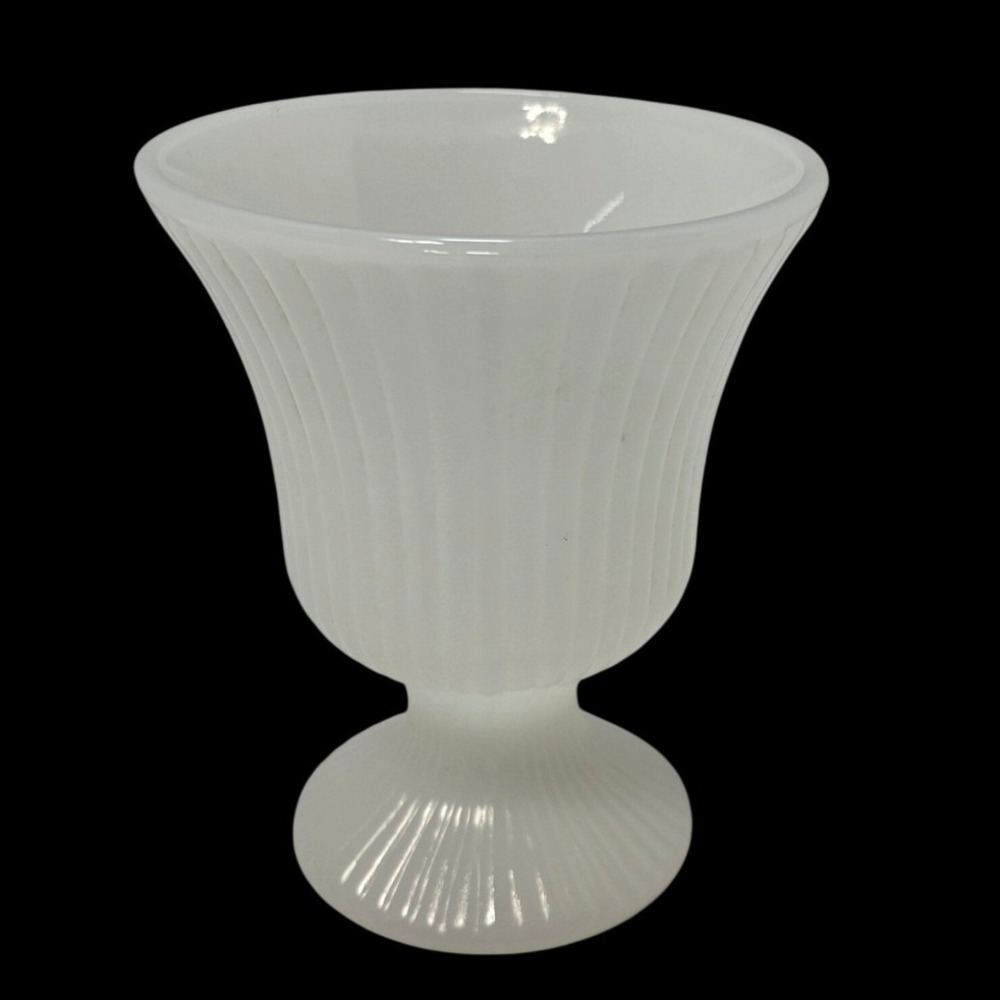 E.O. Brody Co White Milk Glass Ribbed Pedestal Vase M7000 Vintage USA 5.25in
